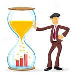 Abstract Businessman Next to Hourglass with Growth Bars